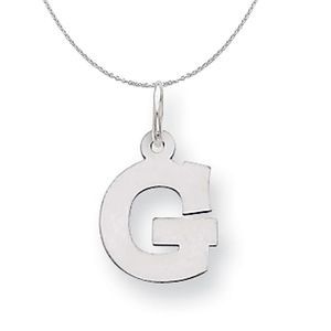Silver, Amanda Collection Small Block Style Initial G Necklace - 20 In